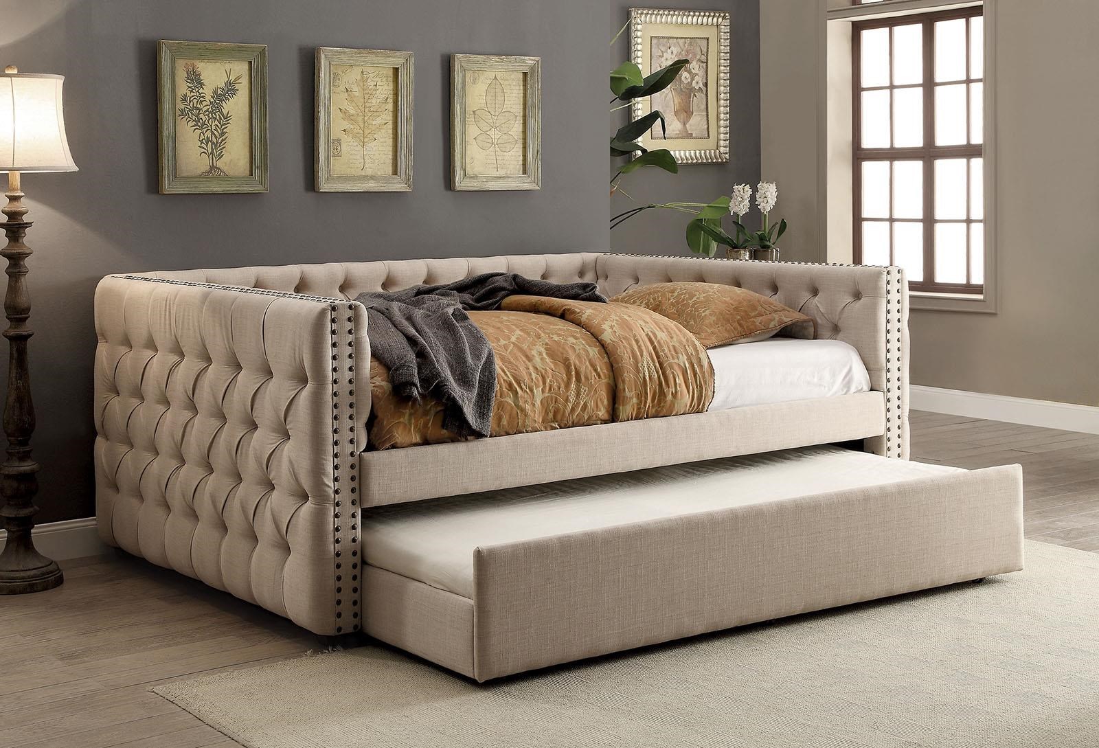 Furniture of America Suzanne Contemporary Style Ivory Button Tufted